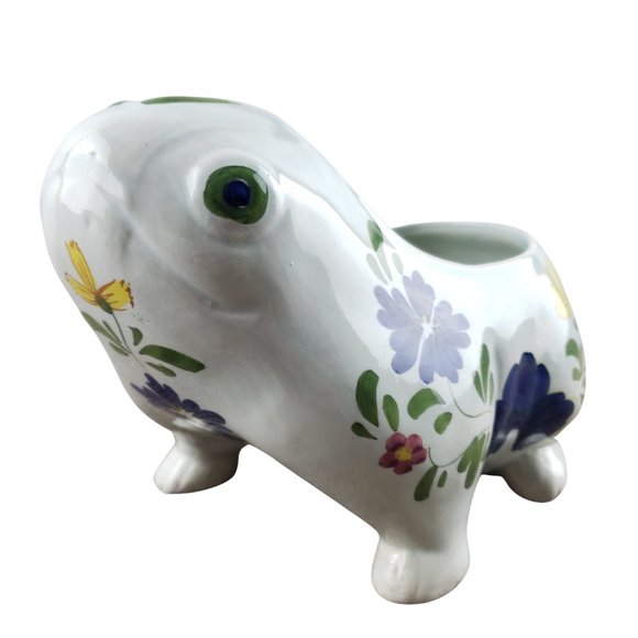 Este Italy Frog Planter Ceramic White Floral Hand Painted - Picture 2 of 10